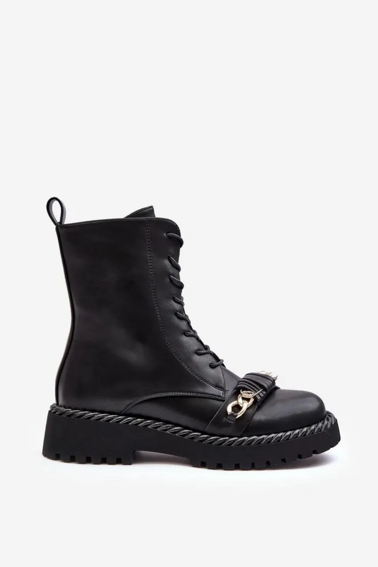 Damskie Damskie buty S.Barski Damskie Skórzane Botki Workery Z Ozdobą Czarne S.Barski MR870-68