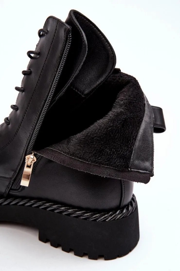 Damskie Damskie buty S.Barski Damskie Skórzane Botki Workery Z Ozdobą Czarne S.Barski MR870-68