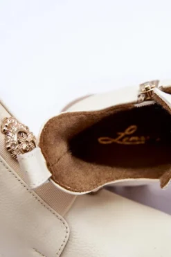 New Boto Damskie Skórzane Botki Z Ozdobą Jasnobeżowe Lemar Lusanna