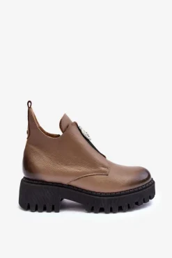 Discount Boto Damskie Skórzane Botki Z Ozdobą Beżowe Lemar Lusanna