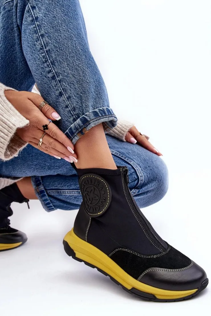 Maciejka Botki Maciejka|Botki Skórzane*Damskie Skórzane Botki Z Suwakiem 06297-01 Czarne Czarny