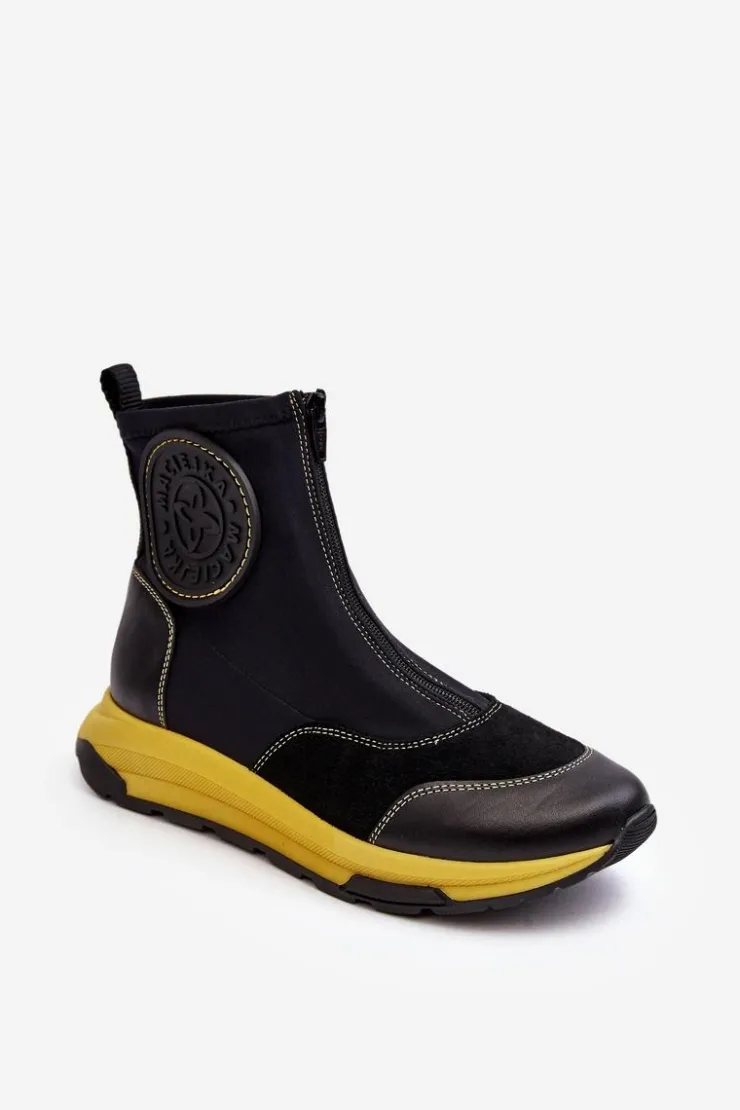 Maciejka Botki Maciejka|Botki Skórzane*Damskie Skórzane Botki Z Suwakiem 06297-01 Czarne Czarny