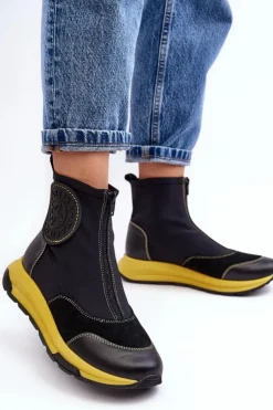 Maciejka Botki Maciejka|Botki Skórzane*Damskie Skórzane Botki Z Suwakiem 06297-01 Czarne Czarny