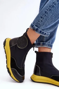 Maciejka Botki Maciejka|Botki Skórzane*Damskie Skórzane Botki Z Suwakiem 06297-01 Czarne Czarny