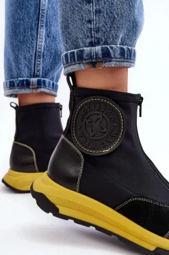 Maciejka Botki Maciejka|Botki Skórzane*Damskie Skórzane Botki Z Suwakiem 06297-01 Czarne Czarny