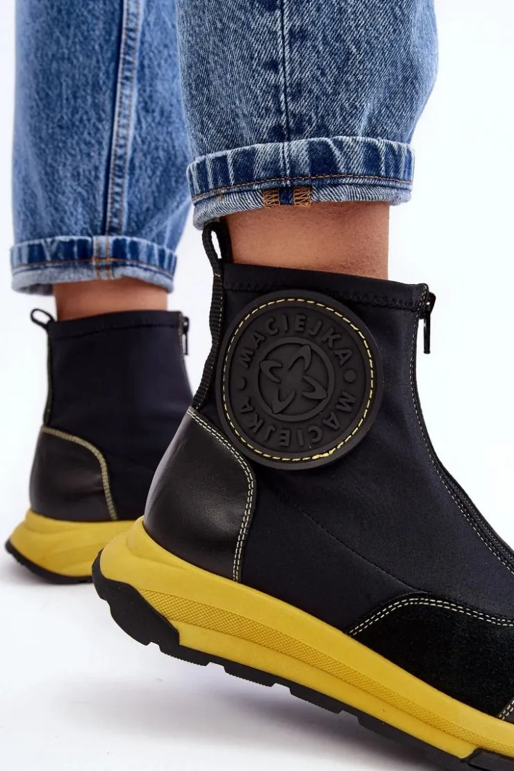 Maciejka Botki Maciejka|Botki Skórzane*Damskie Skórzane Botki Z Suwakiem 06297-01 Czarne Czarny