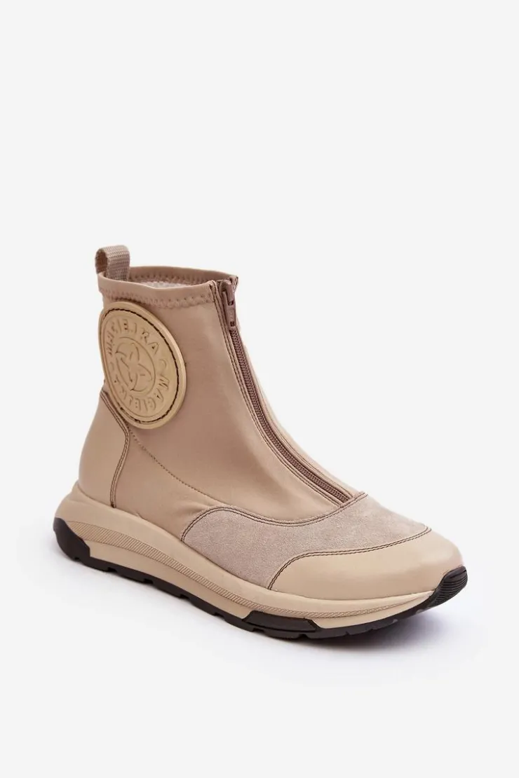 Damskie Maciejka Damskie Skórzane Botki Z Suwakiem 06297-22 Beżowe