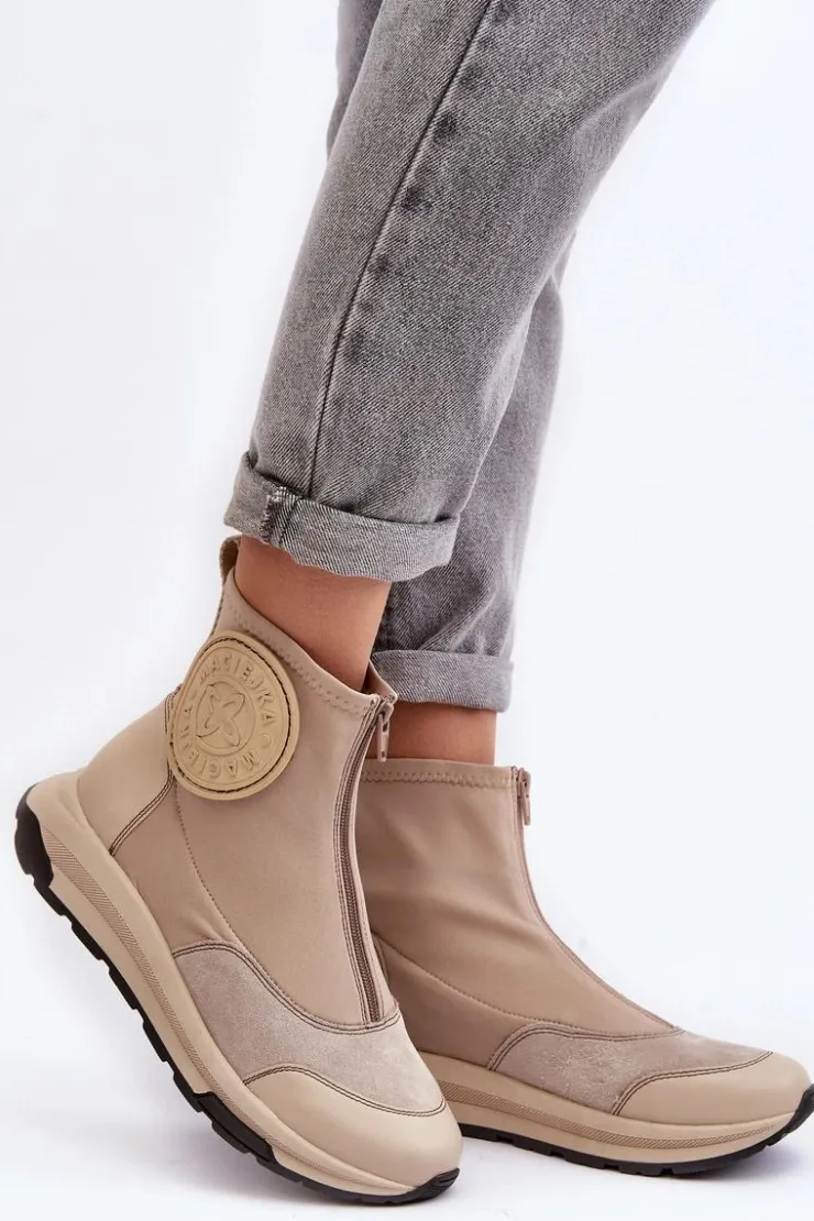 Damskie Maciejka Damskie Skórzane Botki Z Suwakiem 06297-22 Beżowe