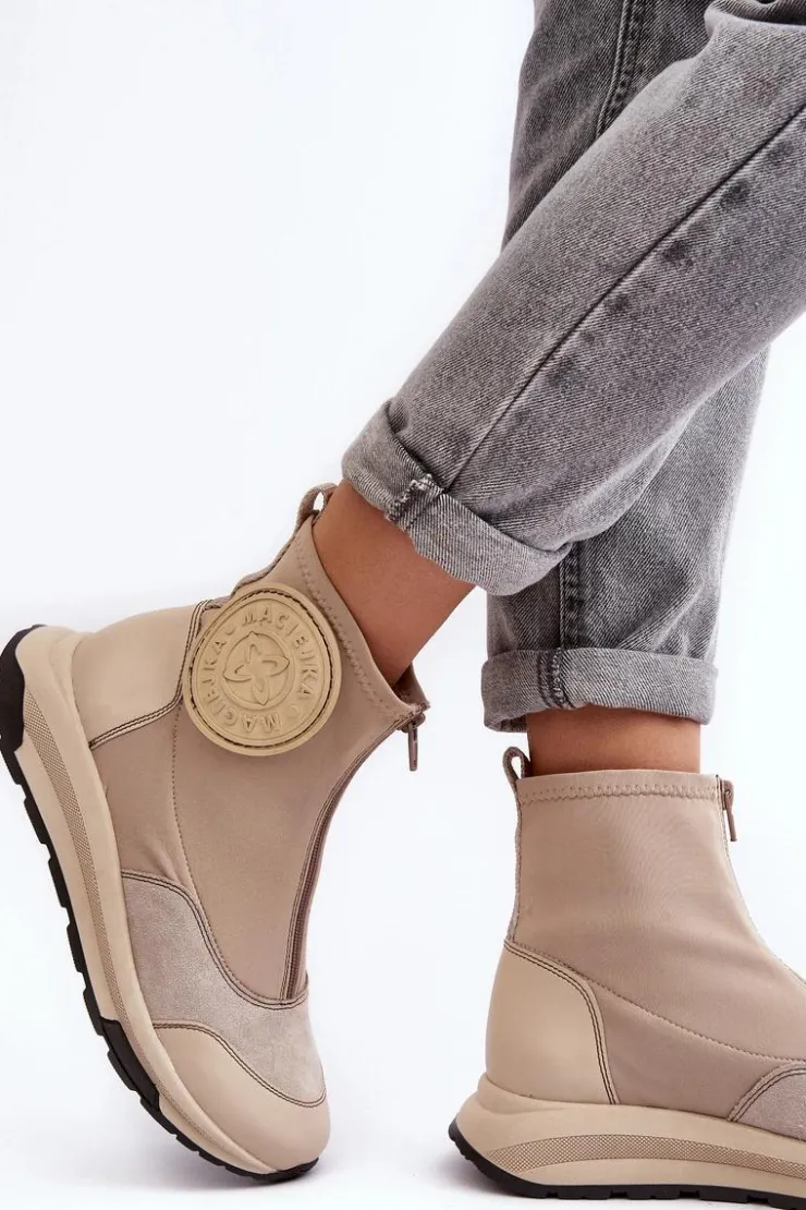 Damskie Maciejka Damskie Skórzane Botki Z Suwakiem 06297-22 Beżowe