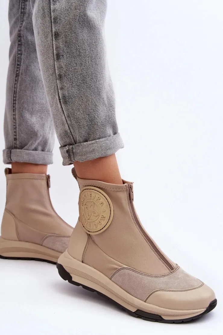 Damskie Maciejka Damskie Skórzane Botki Z Suwakiem 06297-22 Beżowe