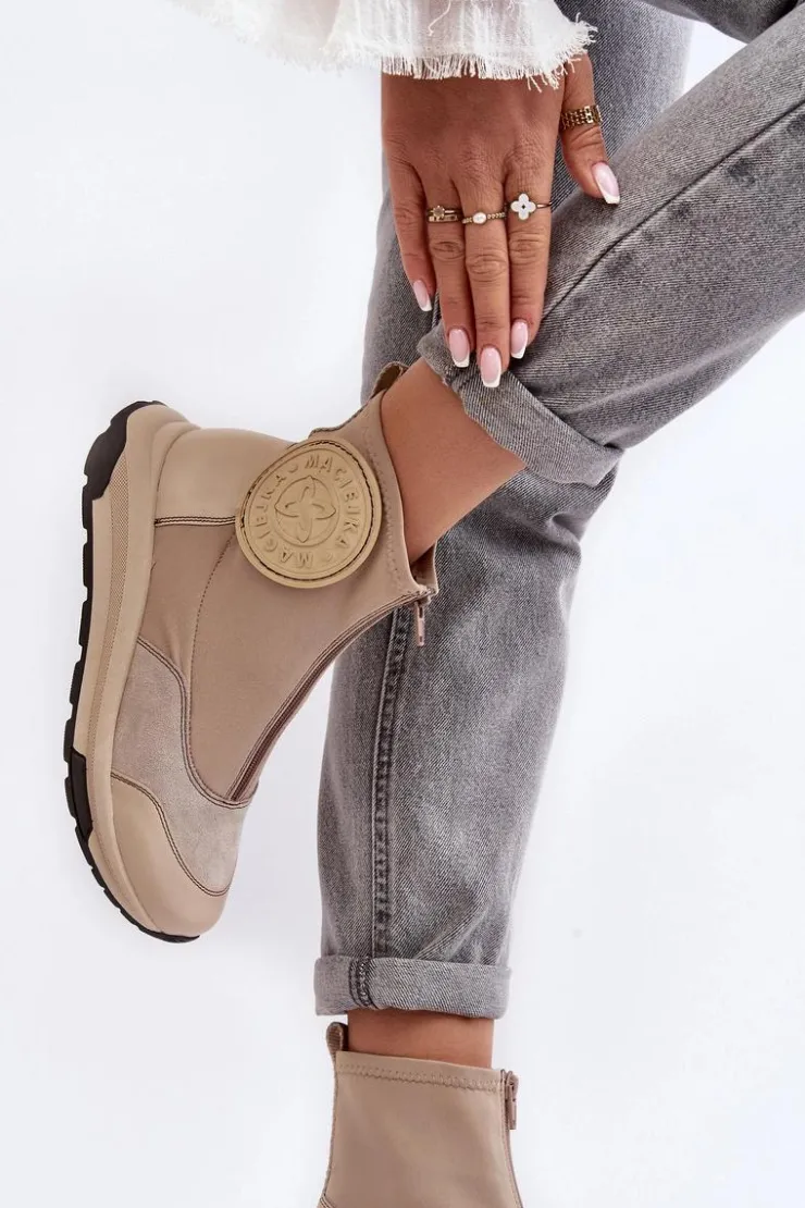 Damskie Maciejka Damskie Skórzane Botki Z Suwakiem 06297-22 Beżowe