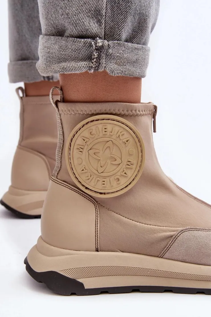 Damskie Maciejka Damskie Skórzane Botki Z Suwakiem 06297-22 Beżowe