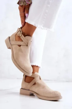 Damskie Boto Damskie Skórzane Botki Z Wycięciem Jasnobeżowe Ramos