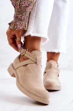 Damskie Boto Damskie Skórzane Botki Z Wycięciem Jasnobeżowe Ramos