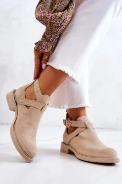 Damskie Boto Damskie Skórzane Botki Z Wycięciem Jasnobeżowe Ramos