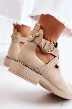 Damskie Boto Damskie Skórzane Botki Z Wycięciem Jasnobeżowe Ramos