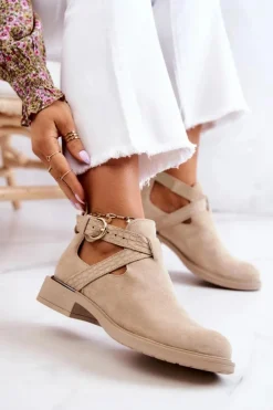 Damskie Boto Damskie Skórzane Botki Z Wycięciem Jasnobeżowe Ramos