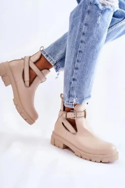 Boto Brązowe I Beżowe Botki|Botki Płaskie*Damskie Skórzane Botki Z Ćwiekami Beżowe Clares