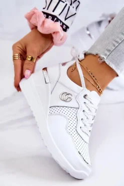 Damskie buty S.Barski Sneakersy Damskie*Damskie Skórzane Buty Sportowe Sneakersy Białe Loissa