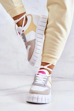 Boto Sneakersy Damskie*Damskie Skórzane Buty Sportowe Biało-Beżowe Florentine