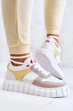 Boto Sneakersy Damskie*Damskie Skórzane Buty Sportowe Biało-Beżowe Florentine