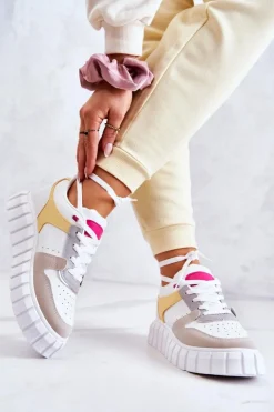 Boto Sneakersy Damskie*Damskie Skórzane Buty Sportowe Biało-Beżowe Florentine