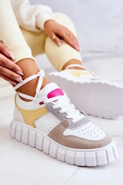 Boto Sneakersy Damskie*Damskie Skórzane Buty Sportowe Biało-Beżowe Florentine