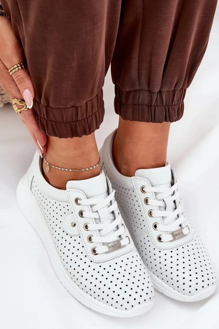 Hot Buty damskie Vinceza Damskie Skórzane Buty Sportowe Vinceza 79532 Białe