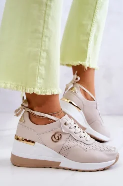 New Damskie buty S.Barski Damskie Skórzane Buty Sportowe Sneakersy Beżowe Loissa