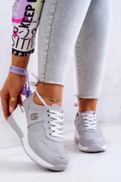 Damskie Damskie buty S.Barski Damskie Skórzane Buty Sportowe Sneakersy Szare Loissa