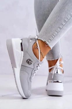 Damskie Damskie buty S.Barski Damskie Skórzane Buty Sportowe Sneakersy Szare Loissa