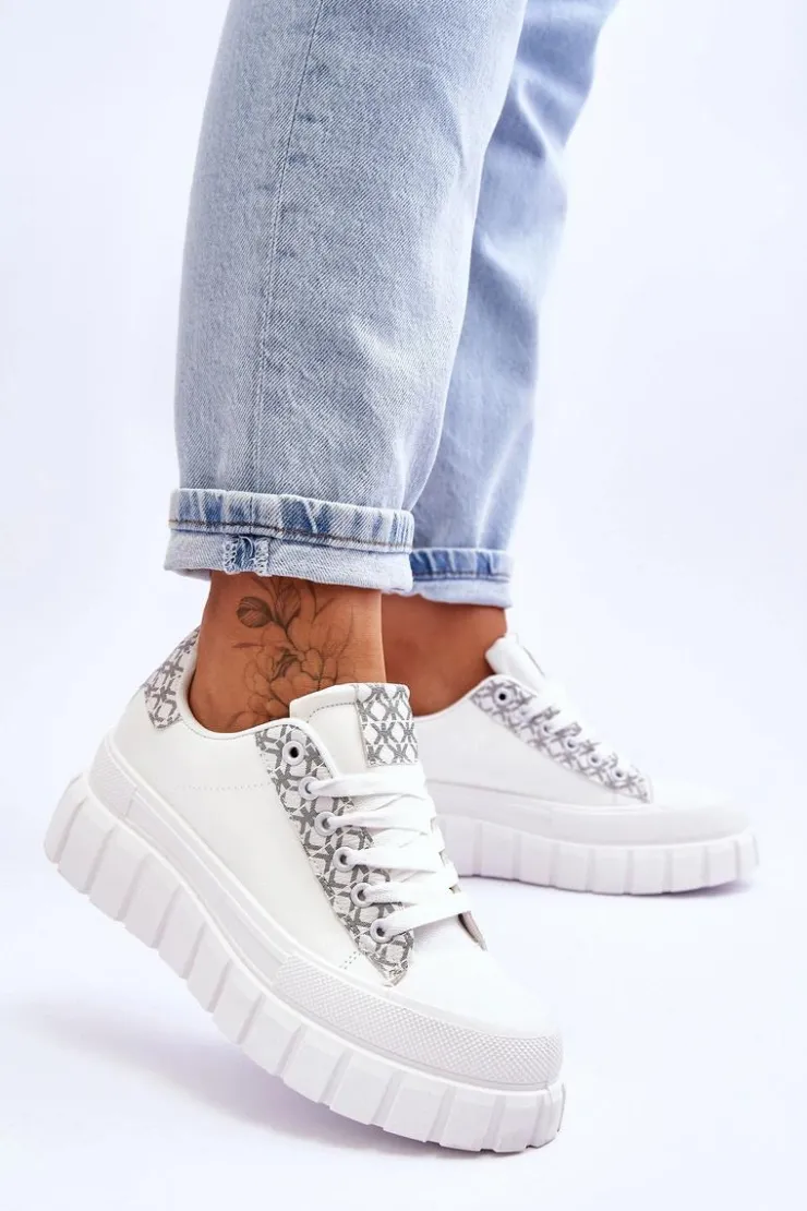 Boto Sneakersy Damskie*Damskie Skórzane Buty Sportowe Na Platformie Białe Alison