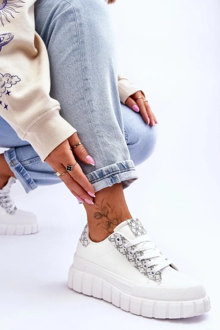 Boto Sneakersy Damskie*Damskie Skórzane Buty Sportowe Na Platformie Białe Alison