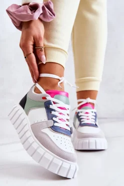 Best Boto Damskie Skórzane Buty Sportowe Biało-Szare Florentine