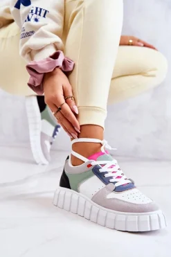 Best Boto Damskie Skórzane Buty Sportowe Biało-Szare Florentine