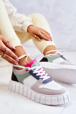 Best Boto Damskie Skórzane Buty Sportowe Biało-Szare Florentine