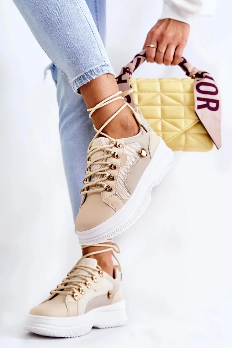 Clearance Boto Damskie Skórzane Buty Sportowe Beżowe Salmira