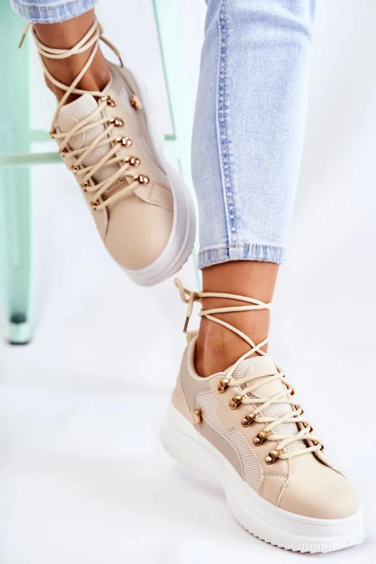 Clearance Boto Damskie Skórzane Buty Sportowe Beżowe Salmira