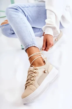 Clearance Boto Damskie Skórzane Buty Sportowe Beżowe Salmira