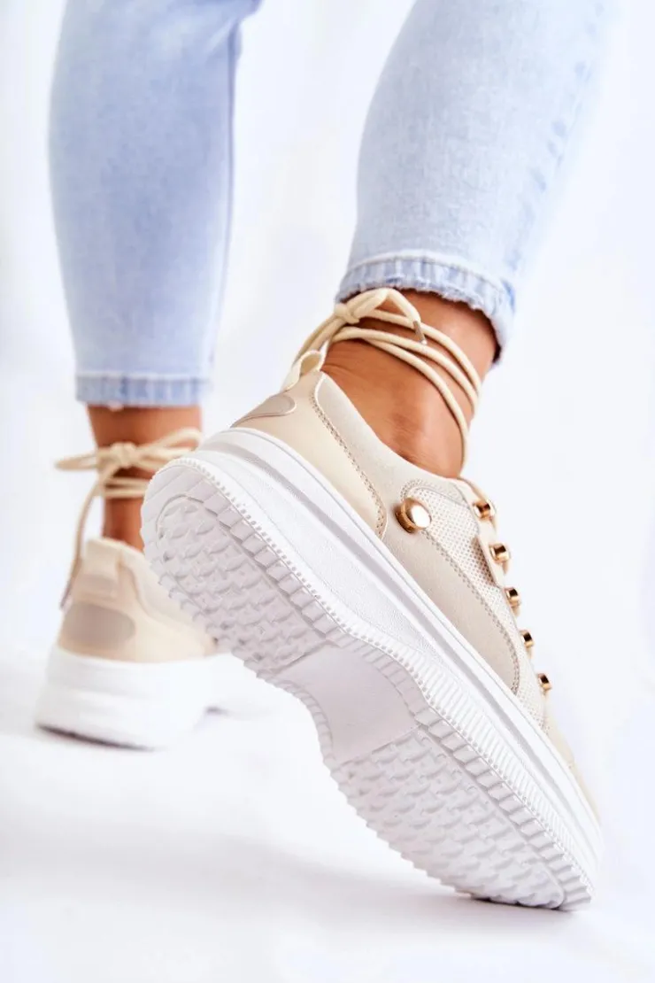 Clearance Boto Damskie Skórzane Buty Sportowe Beżowe Salmira