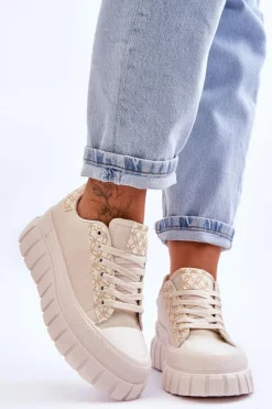 Online Boto Damskie Skórzane Buty Sportowe Na Platformie Beżowe Alison