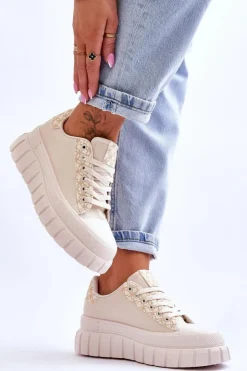 Online Boto Damskie Skórzane Buty Sportowe Na Platformie Beżowe Alison