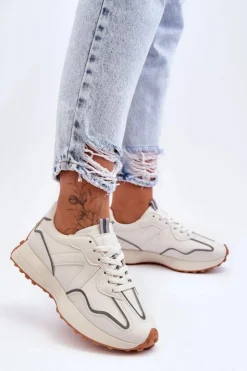 Best Boto Damskie Skórzane Buty Sportowe Beżowe Faro