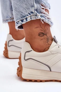 Best Boto Damskie Skórzane Buty Sportowe Beżowe Faro