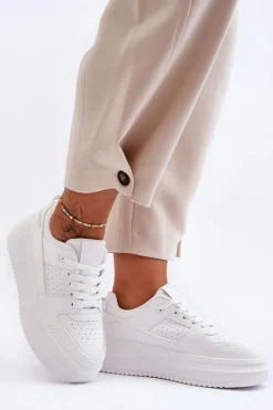 Discount Boto Damskie Skórzane Buty Sportowe Na Masywnej Platformie Białe Belisso