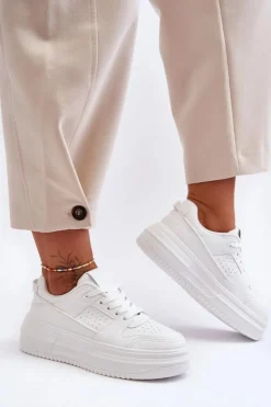 Discount Boto Damskie Skórzane Buty Sportowe Na Masywnej Platformie Białe Belisso