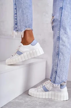 Damskie Boto Damskie Skórzane Buty Sportowe Wiązane Biało-Niebieskie Ariva