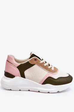 Outlet Boto Damskie Skórzane Buty Sportowe Na Platformie Beżowo-Różowe Chaya