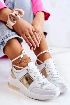 New Damskie buty S.Barski Damskie Skórzane Buty Sportowe Na Koturnie Białe Larson