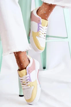 Boto Sneakersy Damskie*Damskie Skórzane Buty Sportowe Biało-Żólte Francis
